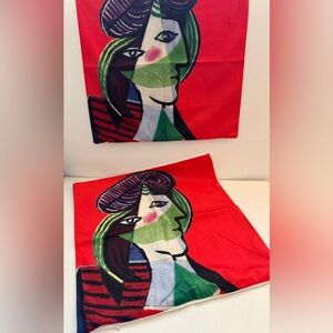 Picasso Woman's Head Throw Pillow Cover  Red